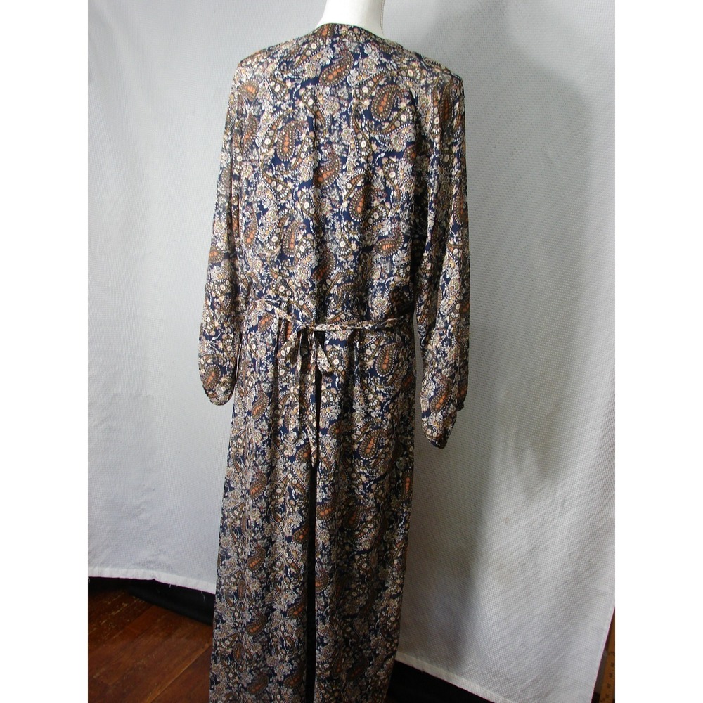 Natural Life Maxi Dress XL Boho Paisley Gold Shimmer Button Front Lined Navy - Picture 5 of 7
